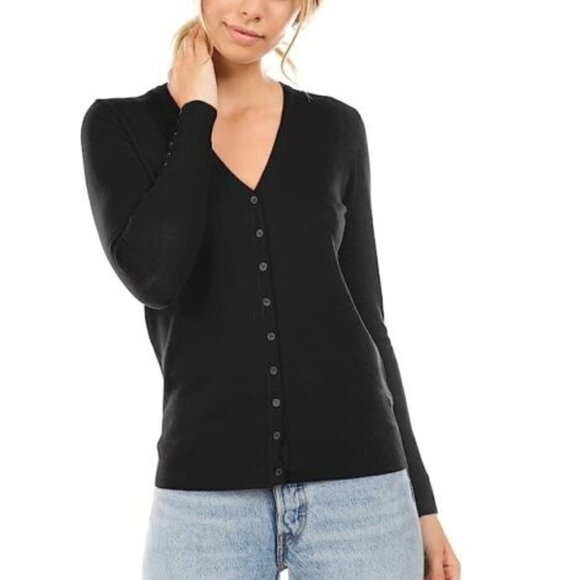 Cielo Viscose Long Sleeve V-Neck Cardigan W/ Decorative Buttons Black Womens 2XL - Picture 1 of 9